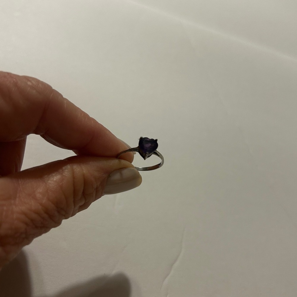 Sterling Silver 925 Heart Cut Amethyst Solitaire Ring Dainty Minimalist SZ 6